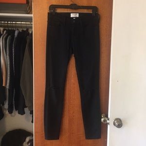 Frame black skinny jeans with knee holes